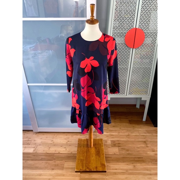 Halogen Long Sleeve Button Back Ruffle Hem Dress - Picture 1 of 12